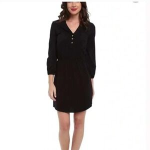 Lilly Pulitzer Beckett‎ Dress XS Black Pima Cotton Gold Button Shirt Dress
